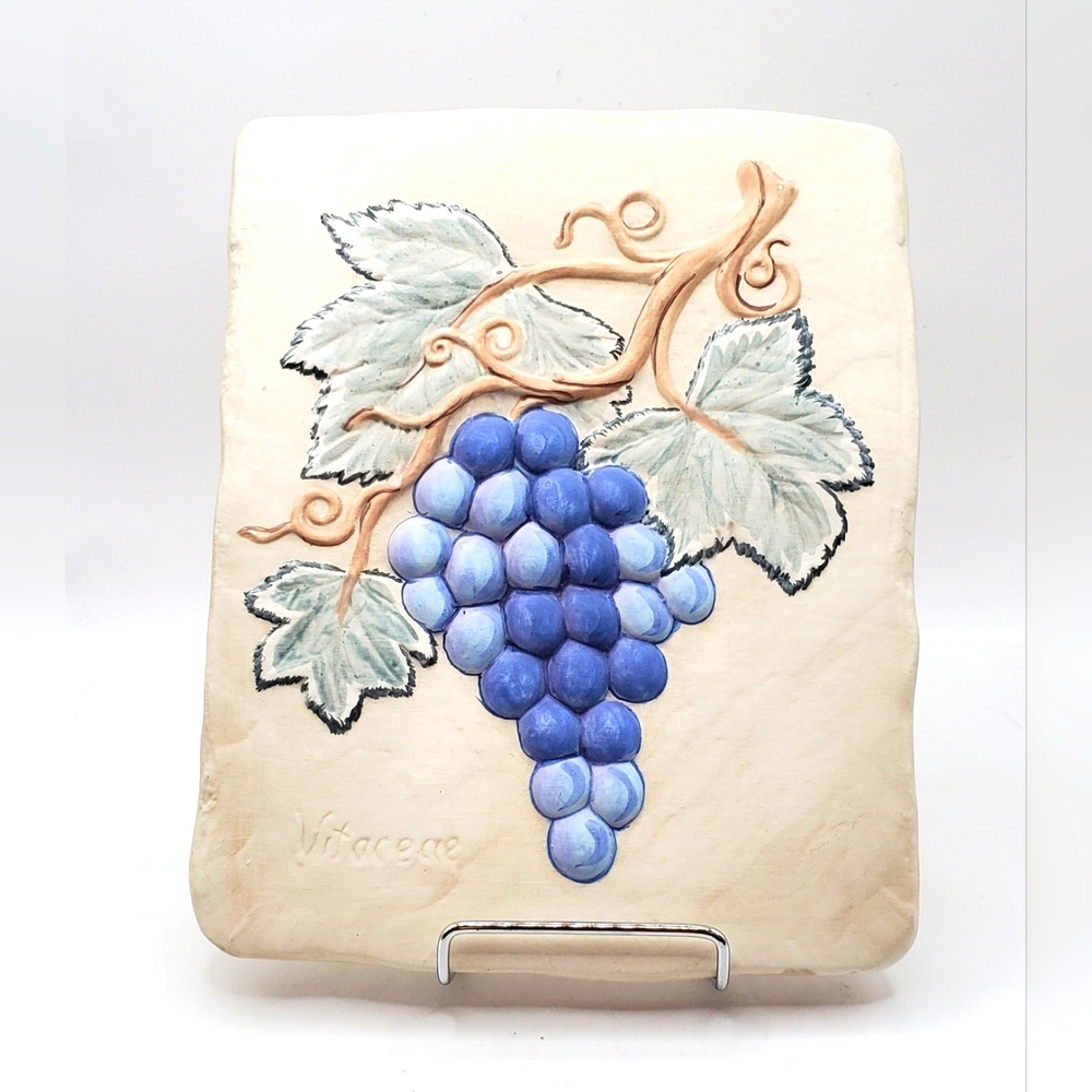 Vintage Ceramic Bisque Apple Wall Tile 3D Design Kitchen Décor Grape Y2K